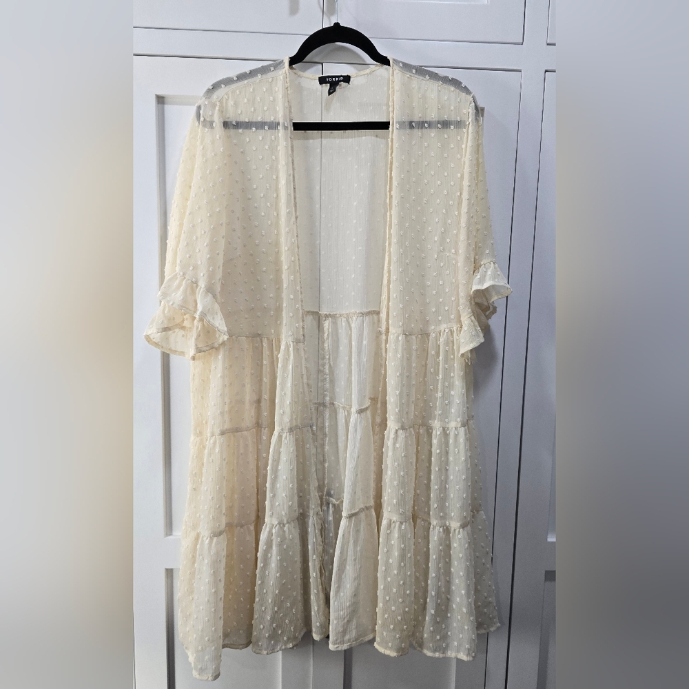 Torrid Cream Sheer Polka Dot Cardigan